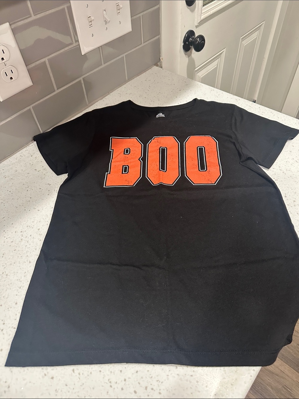 Women’s Black 'BOO' Graphic Tee - Orange Lettering Small